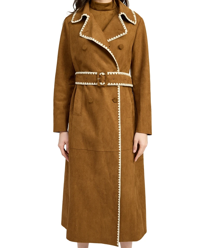 En Saison Women's Logan Faux-Suede Belted Trench Coat