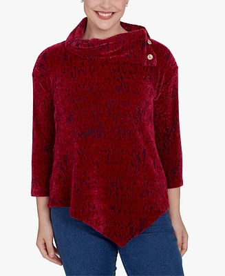 Ruby Rd. Petite Split Cowl Neck Chenille Jacquard Knit Top