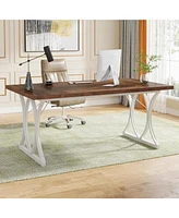 Tribesigns 63 L x31W x 30 H Executive Desk, Farmhouse Wood Computer Desk, Large Home Offcie Table with Metal Frame, Long Table