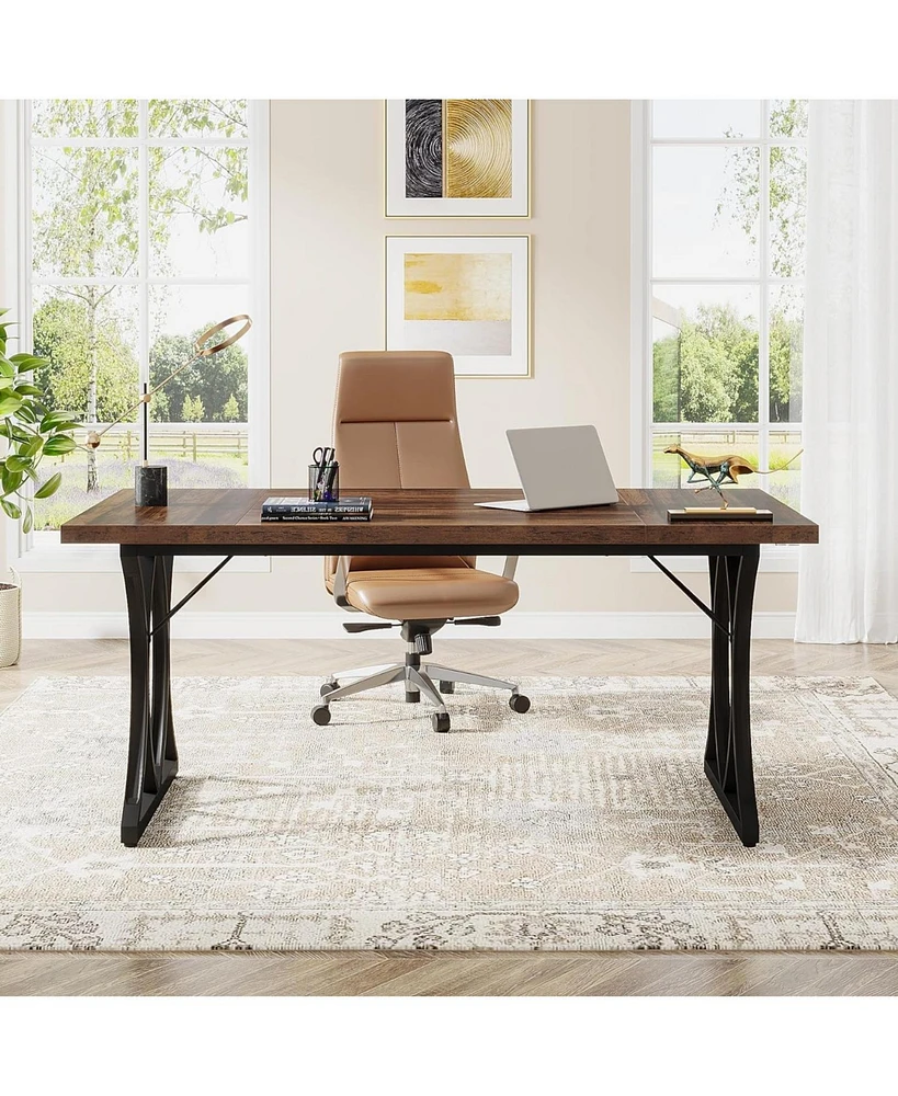 Tribesigns 63 L x31W x 30 H Executive Desk, Farmhouse Wood Computer Desk, Large Home Offcie Table with Metal Frame