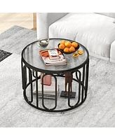 Gymax 2-Tier 24'' Round Coffee Table w/ Oval Swivel Brackets & Reeded Tempered Glass Gold