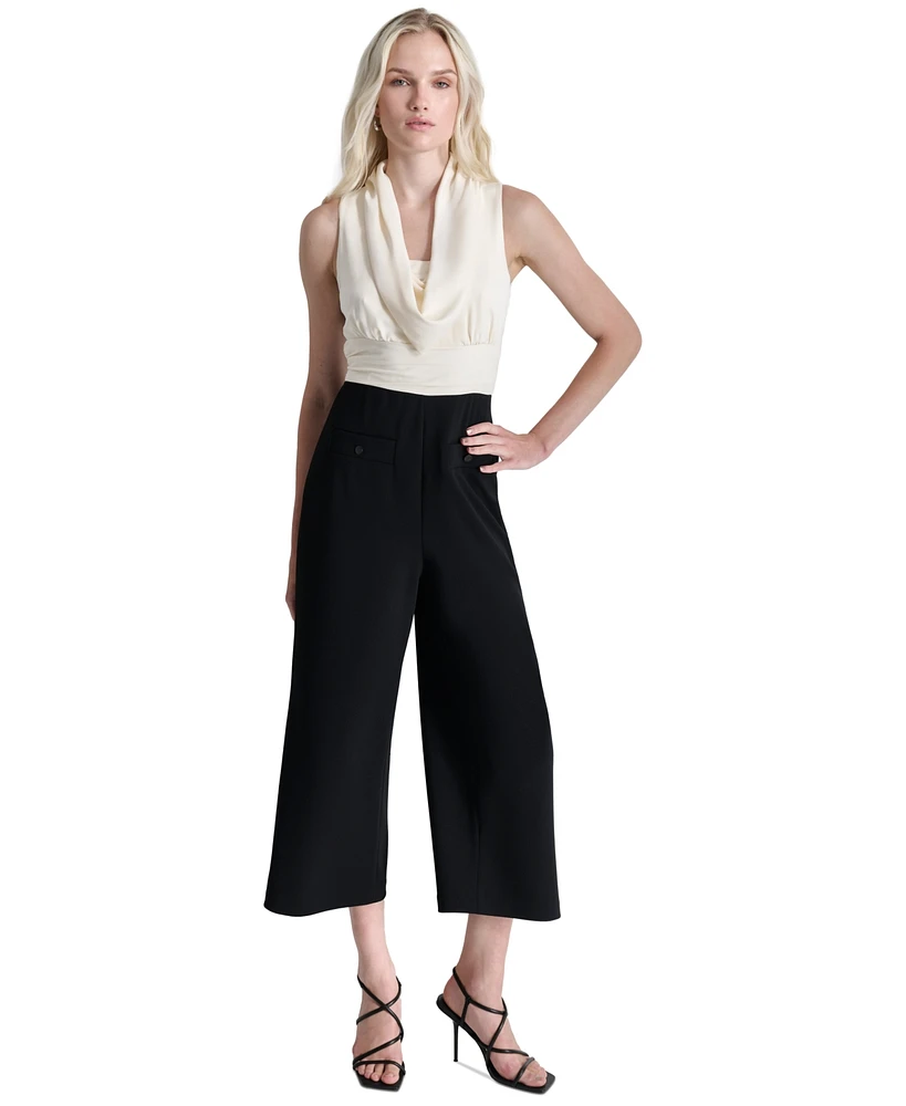 Dkny Women's Cowlneck Patch-Pocket Cropped Jumpsuit