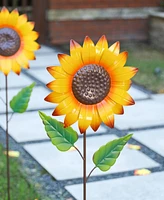 Glitzhome 42"H Fall Metal Sunflower Yard Stake Set of 2