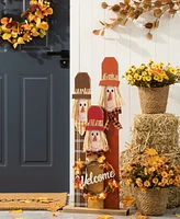 Glitzhome 36.25"H Lighted Wooden Scarecrow Family Porch Decor Wreath, With Timer