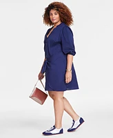 On 34th Trendy Plus Cotton Tie-Front 3/4-Sleeve Shirtdress, Exclusively at Macy's