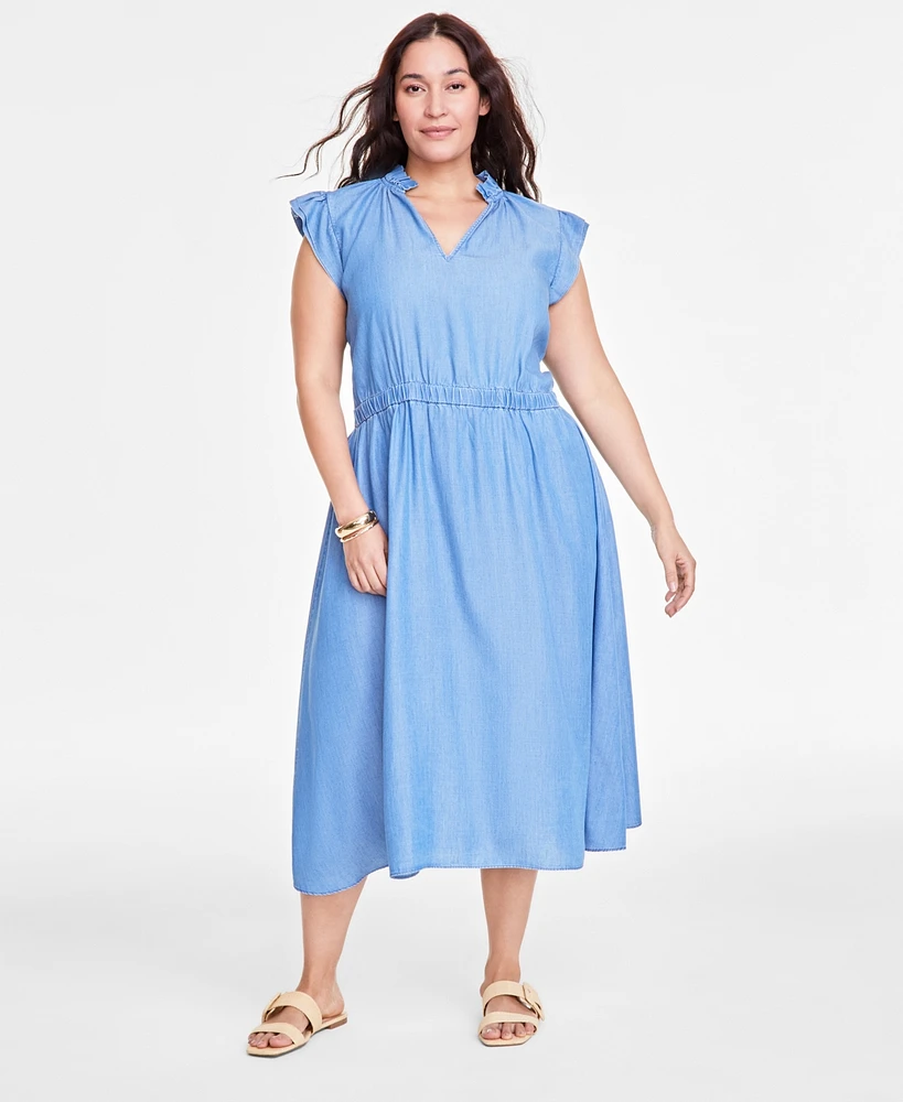 On 34th Trendy Plus Split-Neck Flutter-Sleeve Midi Dress, Exclusively at Macy's