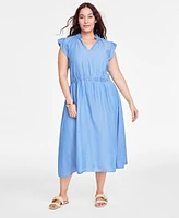 On 34th Trendy Plus Split-Neck Flutter-Sleeve Midi Dress, Exclusively at Macy's