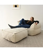 Maison Boucle Teddy Bean Bag Accent Chair Sets,Minimalist Arm & Lounger With Ottoman-Maison