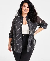 Nina Parker Trendy Plus Organza Button-Front Shirt