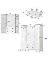 Famapy 4-Door Armoires Wardrobe with Hanging Rod, 2-Drawers, Storage Shelves