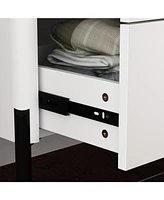 Homsee White Wood 6-Drawer Cabinet With Glass Top, Metal Legs