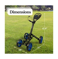 SereneLife Foldable 4-Wheel Golf Push Cart, Ai Frame Trolley