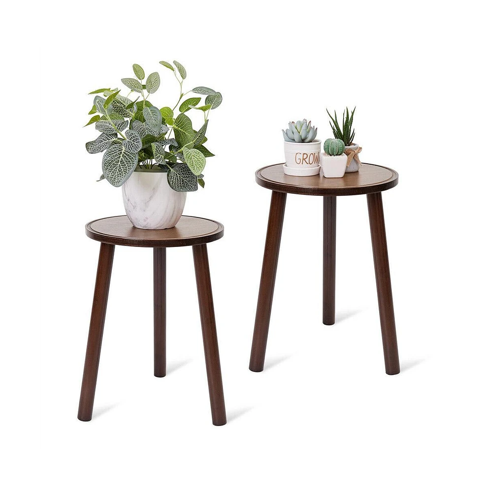 Unho 2 Pack Small Round Side Table Mid Century Tripod Plant Holder 16.5in Tall for Home Decor