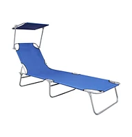 vidaXL Folding Sun Lounger with Canopy Blue Aluminum