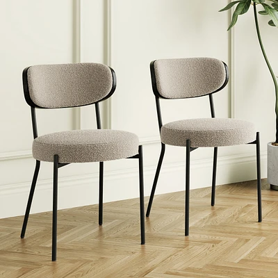 Boucle modern kitchen dining chair Bentwood covered with ash veneer Chair back, metal with black powder coated leg chair, Kitchen Dining Room and livi