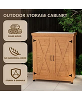 Potting Bench with Storage Cabinet and Metal Table Top for Outdoor Patio, Outdoor Work Station Table