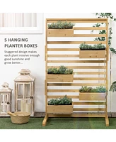 Wooden Plant Trellis Stand with 5 Hanging Planter Boxes, Freestanding Outdoor Plant Stand for Patio, Garden, Balcony, Porch