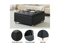 Gaomon Ottoman Coffee Table with Lift Top,Faux Leather Fabric Tufted Upholstered Ottoman with Storage, Large Square Storage Ottoman Bench for Bedroom,