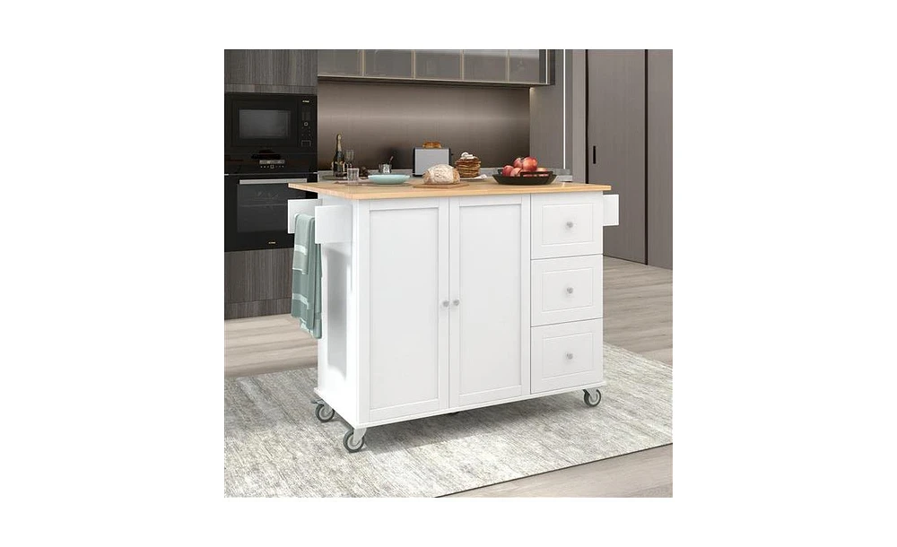 Slickblue Rolling Mobile Kitchen Island Solid Wood Top with Locking Wheels, 52.7-Inch Width, Storage Cabinet