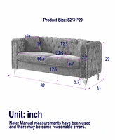 82-Inch Chenille Pull Buckle Design Sofa for Living Room, Buttons Tufted With Copper Nail Decoration Armrest, Modern Couch Upholstered Button And Meta