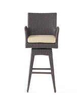 Modern Outdoor Multi-Brown Wicker Swivel Barstool With Tapered Legs, 1-Piece