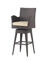 Simplie Fun Modern Outdoor Multi-Brown Wicker Swivel Barstool With Tapered Legs, 1-Piece