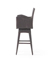 Simplie Fun Modern Outdoor Multi-Brown Wicker Swivel Barstool With Tapered Legs, 1-Piece