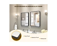 gaomon Black Metal Framed Bathroom Mirror for Wall, 24X32 Inch Rounded Rectangle Mirror, Matte Black Bathroom Vanity Mirror, Environmentally Friendly