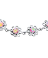 Bling Jewelry Floral Flower Pink Created Opal Multi Charm Link Daisy Bracelet Anklet For Women .925 Silver