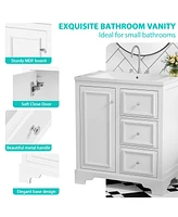 30-Inch bathroom vanity cabinet with ceramic basin, 3 drawers and adjustable shelves
