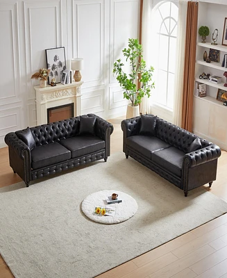 Streamdale Furniture 3 Seats + 3 Seats Combo Sofa Modern living room sofa with solid wood frame and wooden feet, 4 cushions, apartment sofa furniture