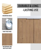 30" Wall-Mounted Bathroom Vanity With Sink and Side Cabinet, Soft Close Doors