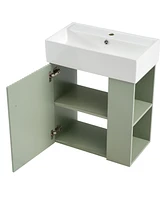 Simplie Fun 21.6 inch Modern Floating Bathroom Vanity with Ceramic Basin - Perfect for Small Bathrooms, Right side storage