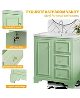 30-Inch bathroom vanity cabinet with ceramic basin, 3 drawers and adjustable shelves