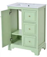 30-Inch bathroom vanity cabinet with ceramic basin, 3 drawers and adjustable shelves