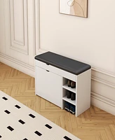 31.49 inches white shoe stool, soft cushion, soft and comfortable cushion, can be placed in the door, bedroom and other scenes