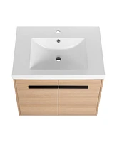Oak 30 Inch Bathroom Vanity with resin Countertop Sink, 2 Doors Bathroom Cabinet Set