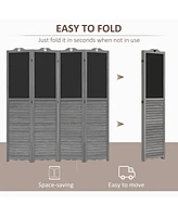 Streamdale Furniture 4-Panel Folding Room Divider with Blackboard, 5.5 Ft Tall Freestanding Privacy Screen Panels for Bedroom or Office, Gray