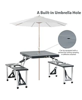 Streamdale Furniture Folding Picnic Table with Seats and Umbrella Hole, Portable Camping Chairs Set, 4-Seat, Aluminum Frame, Dark Gray