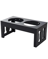 23" Modern Decorative Dog Bone Wooden Heavy Duty Pet Food Bowl Elevated Feeding Station - Black