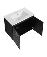 Simplie Fun 30" Floating Wall-Mounted Bathroom Vanity With Ceramics Sink & Soft-Close Cabinet Door, Kd-Package