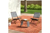 Huntsville Outdoor Foldable 2 Seater Acacia Wood Chat Set With Strapping Belt Accents, Brown And Gray