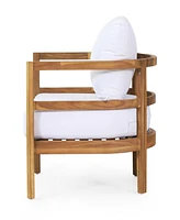 Streamdale Furniture Outdoor Acacia Wood Patio Club Chair, Wood Patio Furniture, Waterproof Thick Cushion Deep Seating For Porch, Garden, Backyard, Ba
