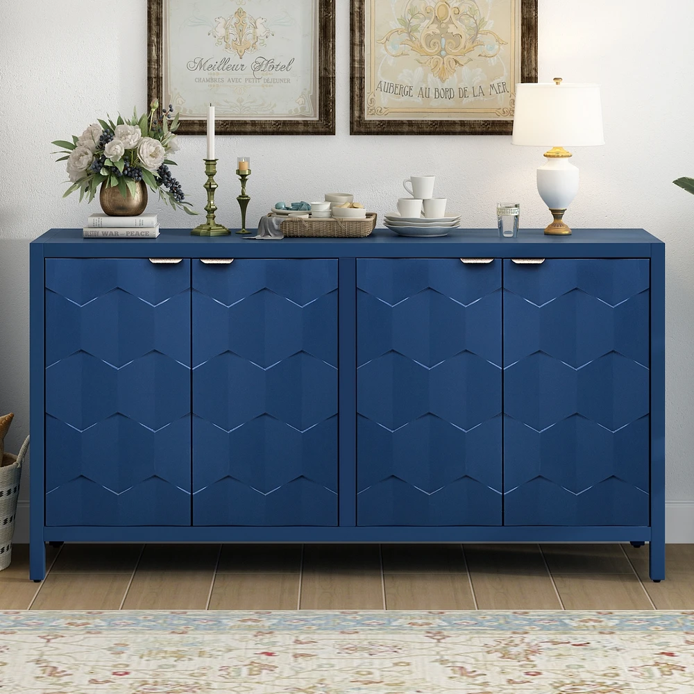 Simplie Fun Luxurious Four-Door Sideboard with Honeycomb Patterned Doors, Offering Ample Storage for Study, Entrance and Living Room