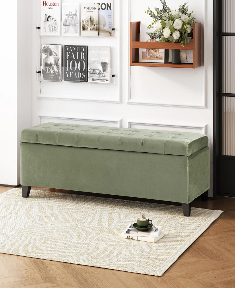 Simplie Fun Tufted Velvet Storage Ottoman with Lift-Top and Waffle Stitching