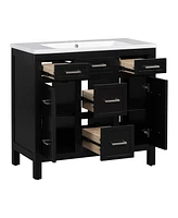 36" Bathroom Vanity Cabinet with Resin Integrated Sink - 4 Drawers, 2 Doors