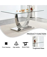 Simplie Fun Table and chair set, modern dining table, tempered glass tabletop and silver