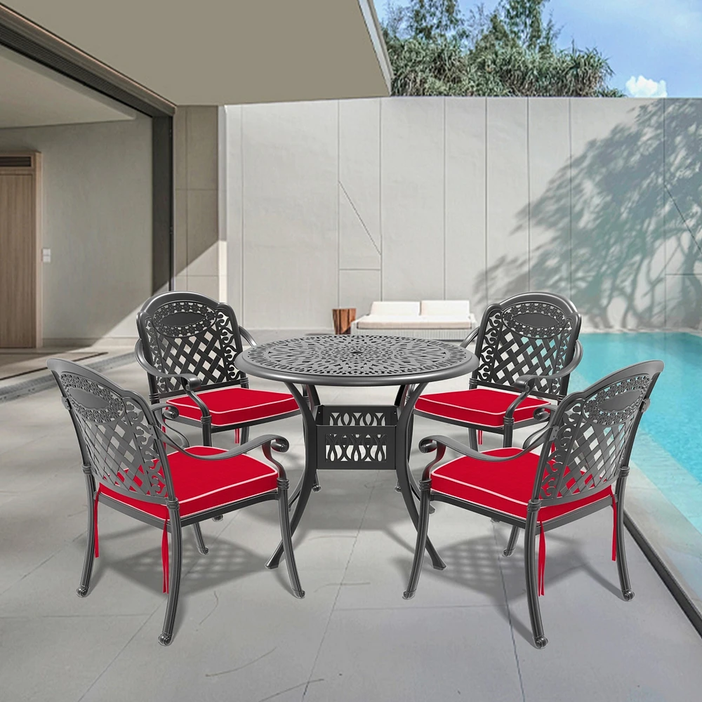 Streamdale Furniture (Cushions In Random Colors)5-Piece Set Of Cast Aluminum Patio Furniture With Cushions