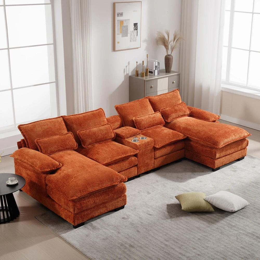 Streamdale Furniture Luxurious U-Shaped Sectional Sofa with Console and Usb Ports