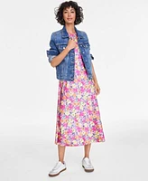 On 34th Womens Denim Trucker Jacket Floral Midi Dress Drop Earrings Low Top Sneakers Created For Macys